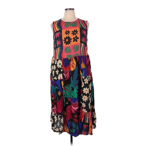 Anthropologie Farm Rio Sleeveless Patchwork Print Daises Midi Dress Size 1X - Picture 2 of 7